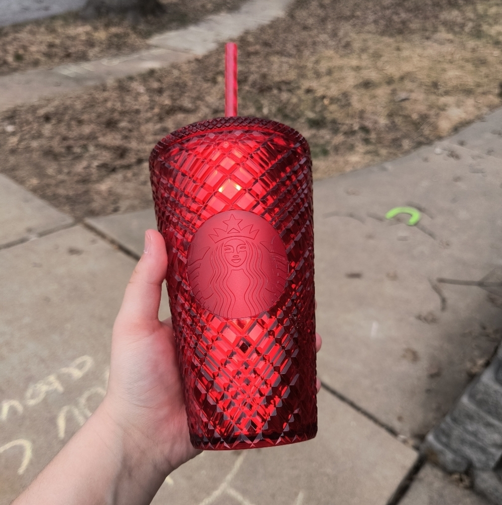 Starbucks Red Holiday Winter 2021 Jeweled Tumbler Cold Cup Venti 24oz with Straw